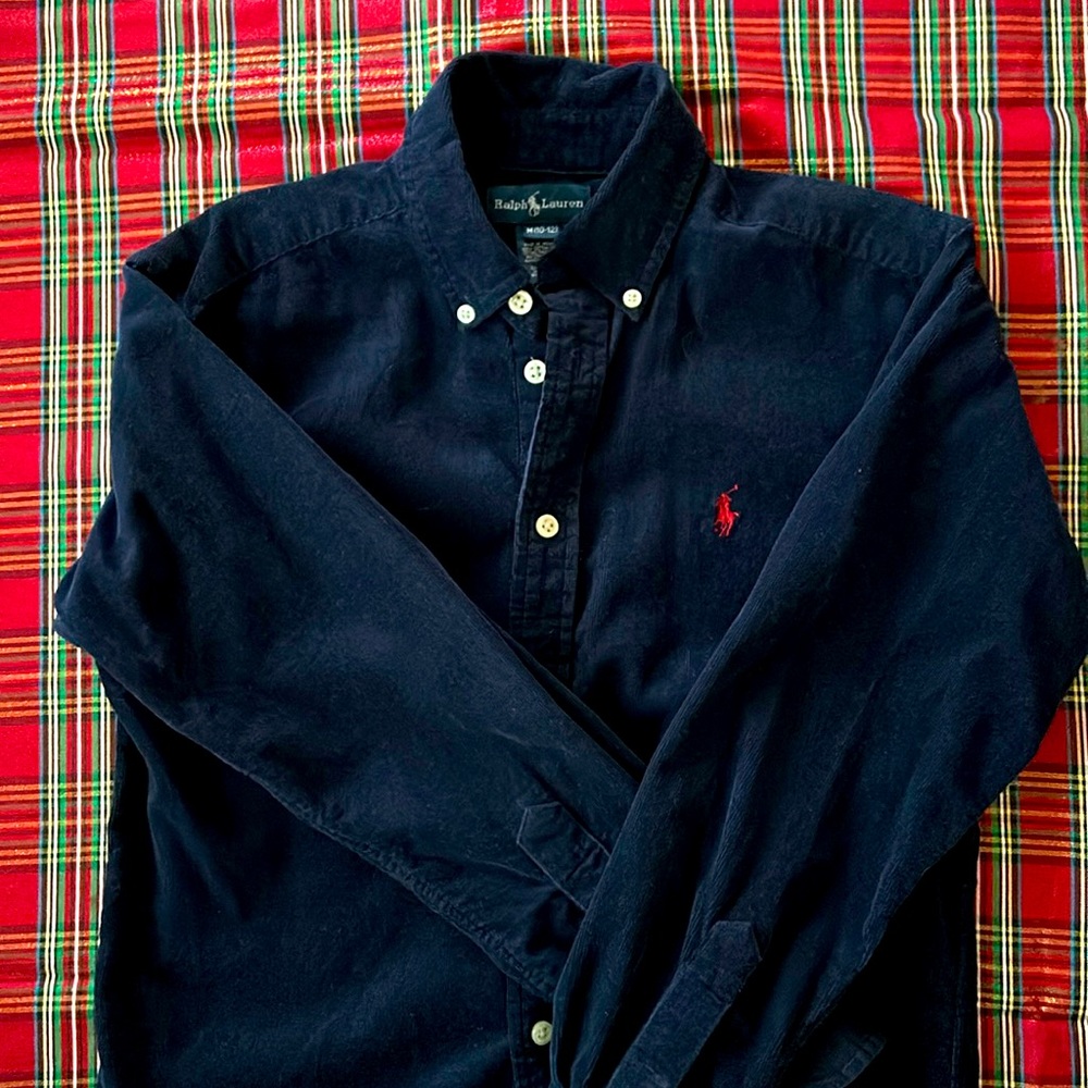 Ralph Lauren boys, medium corduroy, button-down, navy blue